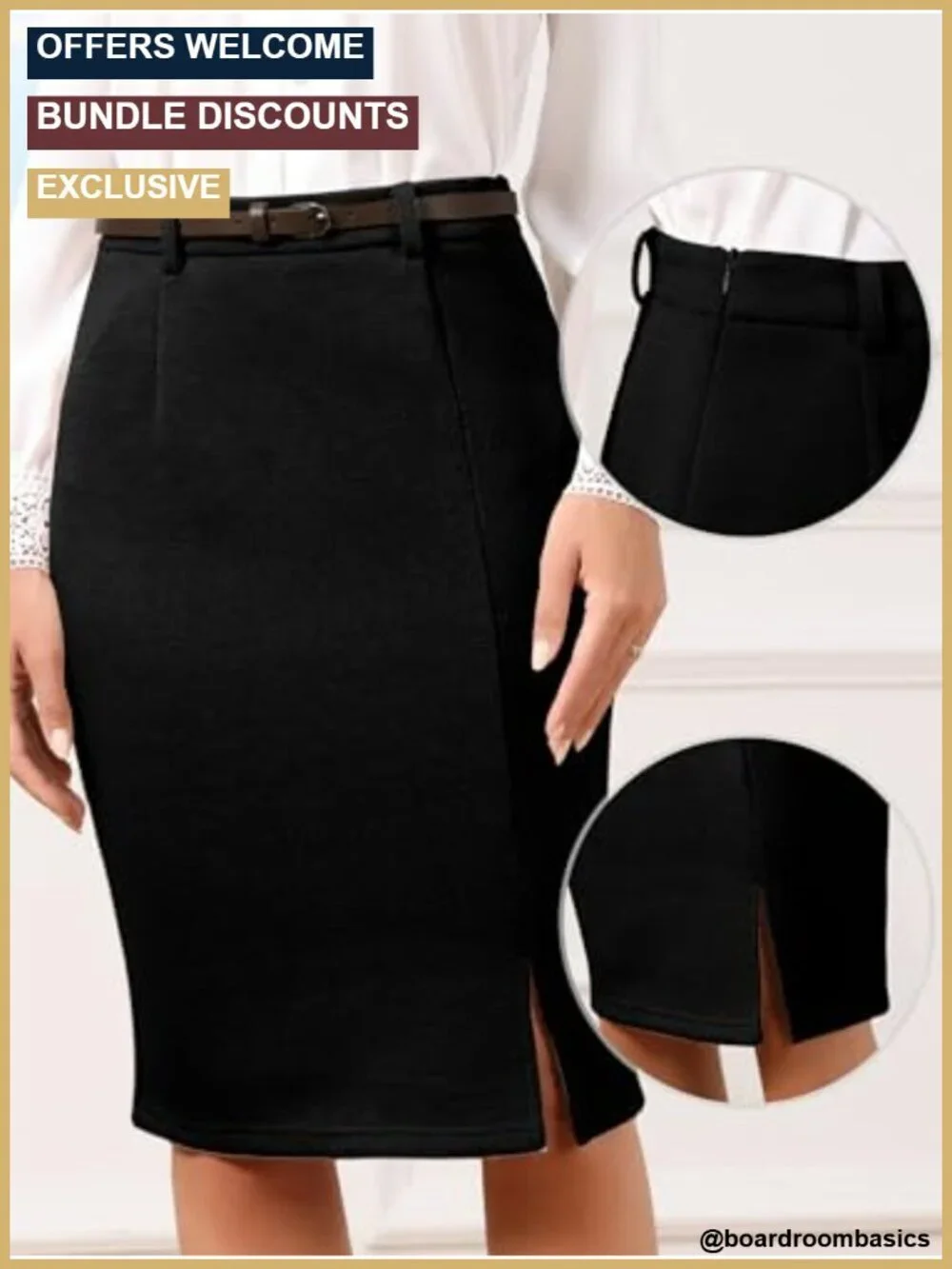High Waisted Pencil Skirt with Slit and Belt for Office Work